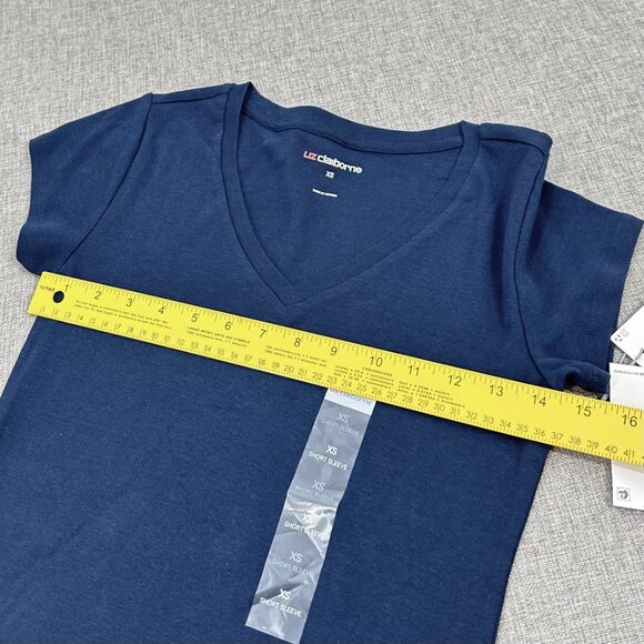 Liz Claiborne Womens Basic Navy Blue Top XS Cotton V-Neck Short Sleeve - Picture 4 of 8